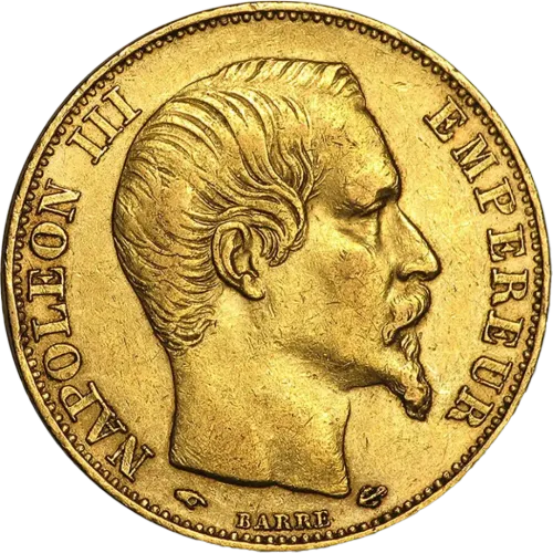 Златна монета 20 Френски франка Наполеон III